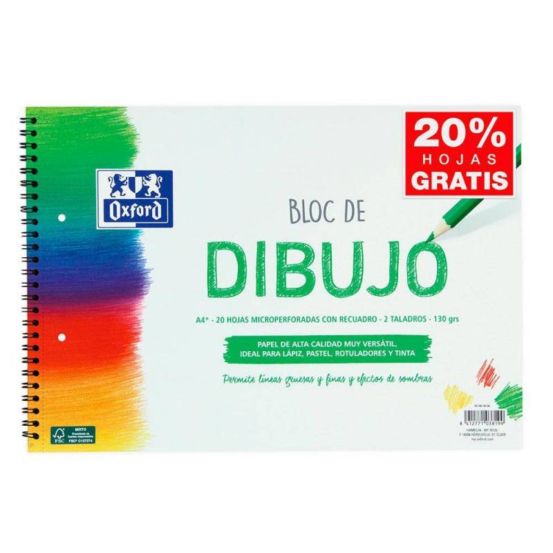 Bloc dibujo A4+ recuadro 2 taladros 20hj 130gr -OXFORD