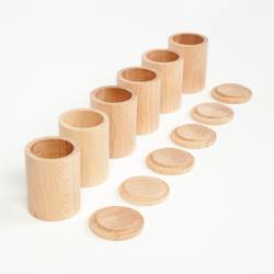 6 cubiletes con tapa de madera natural 