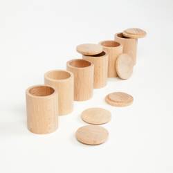 6 cubiletes con tapa de madera natural 