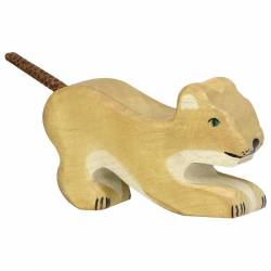 León pequeño jugando- Animal de madera